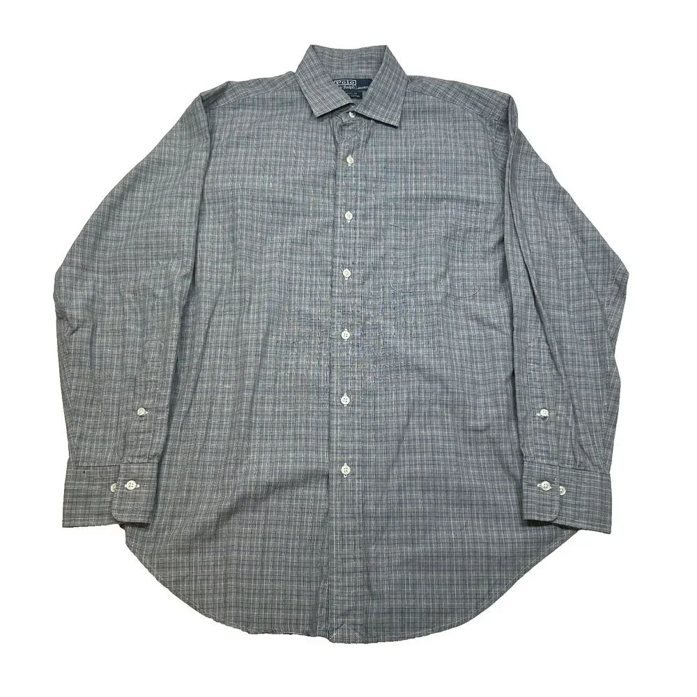 Polo Ralph Lauren Philip Shirt Mens Medium 15.5 32-33 Grey Check Long Sleeve